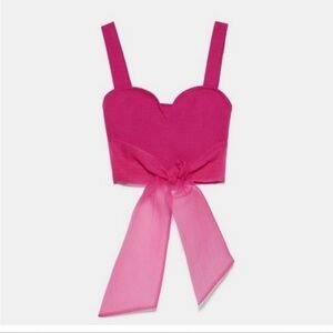 NEW ZARA TIED ORGANZA FUCHSIA CROP TOP, S